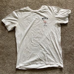 RVCA White Skateboard T-Shirt, Maui Mix Surf Shop, Flamingo Design. Size S.